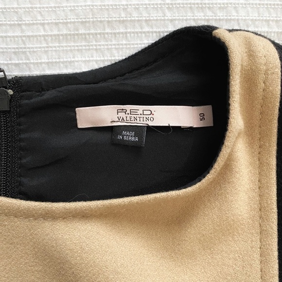 RED VALENTINO BLACK TAN VIRGIN WOOL CASHMERE BLEND SHORT SLEEVE SHIFT DRESS - L - Picture 7 of 8